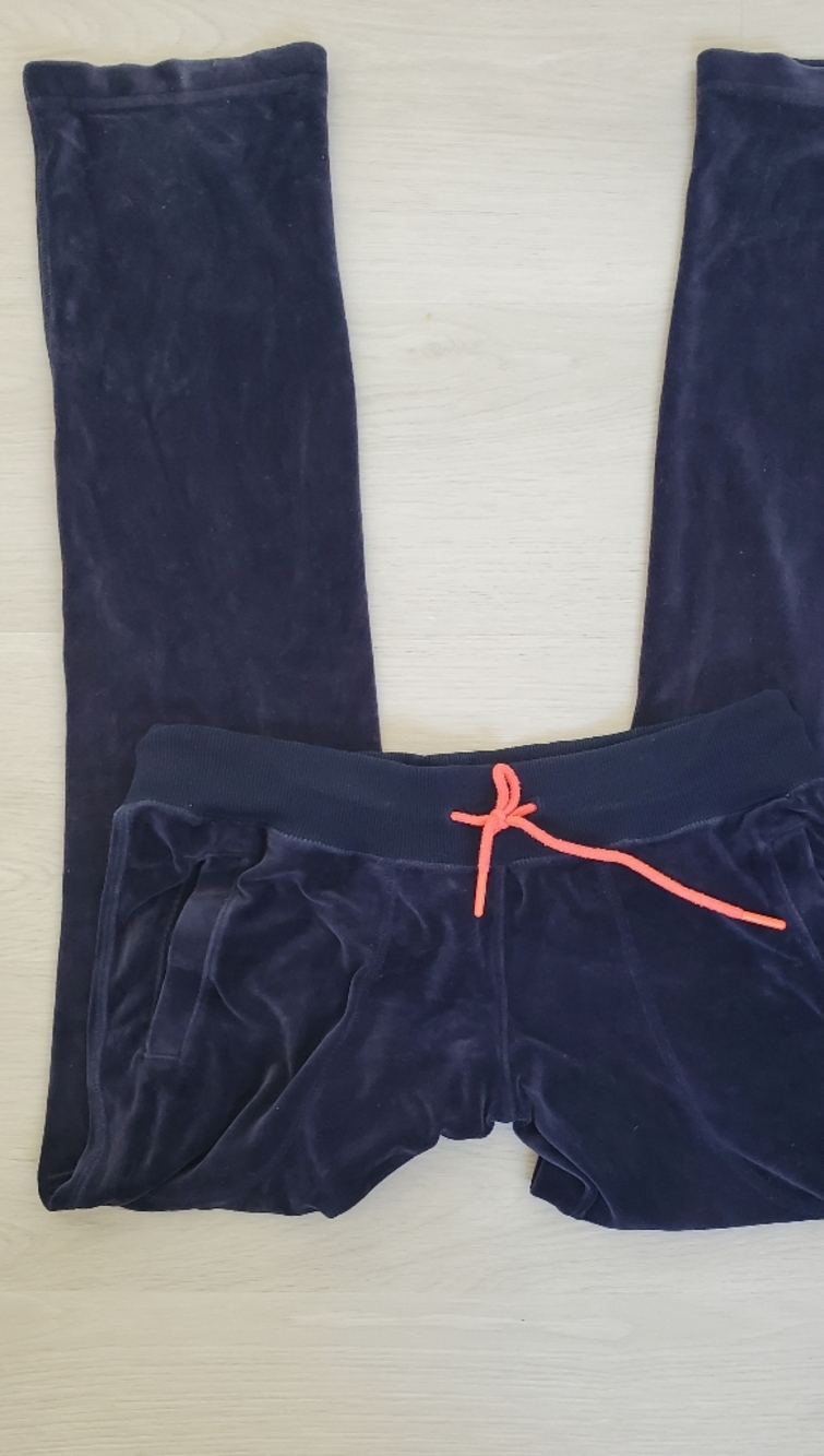 Navy Velour Jogger Pants with Orange Drawstring Mid Rise Size S